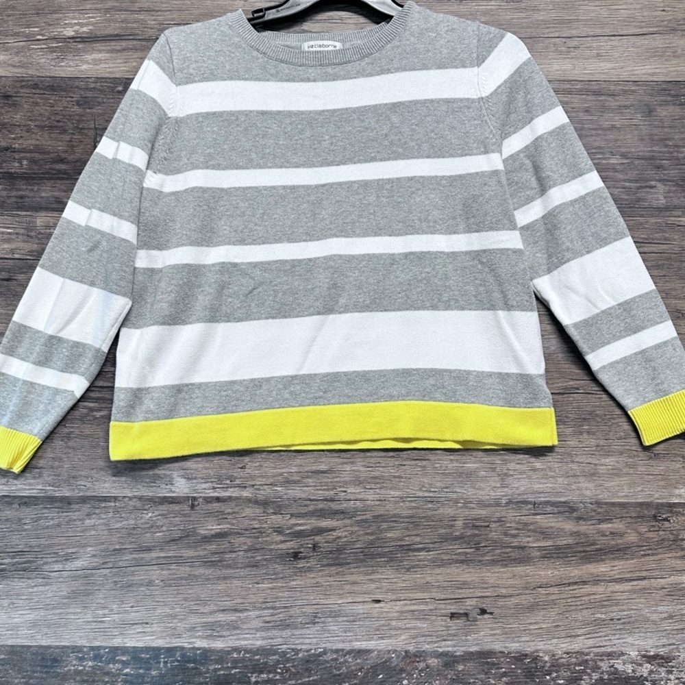 Liz Claiborne Gray and Yellow Striped Sweater